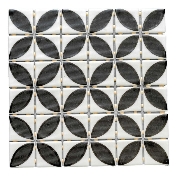 Eterna Lily 2" x 2" Black Glass Matte and Shiny Mosaic