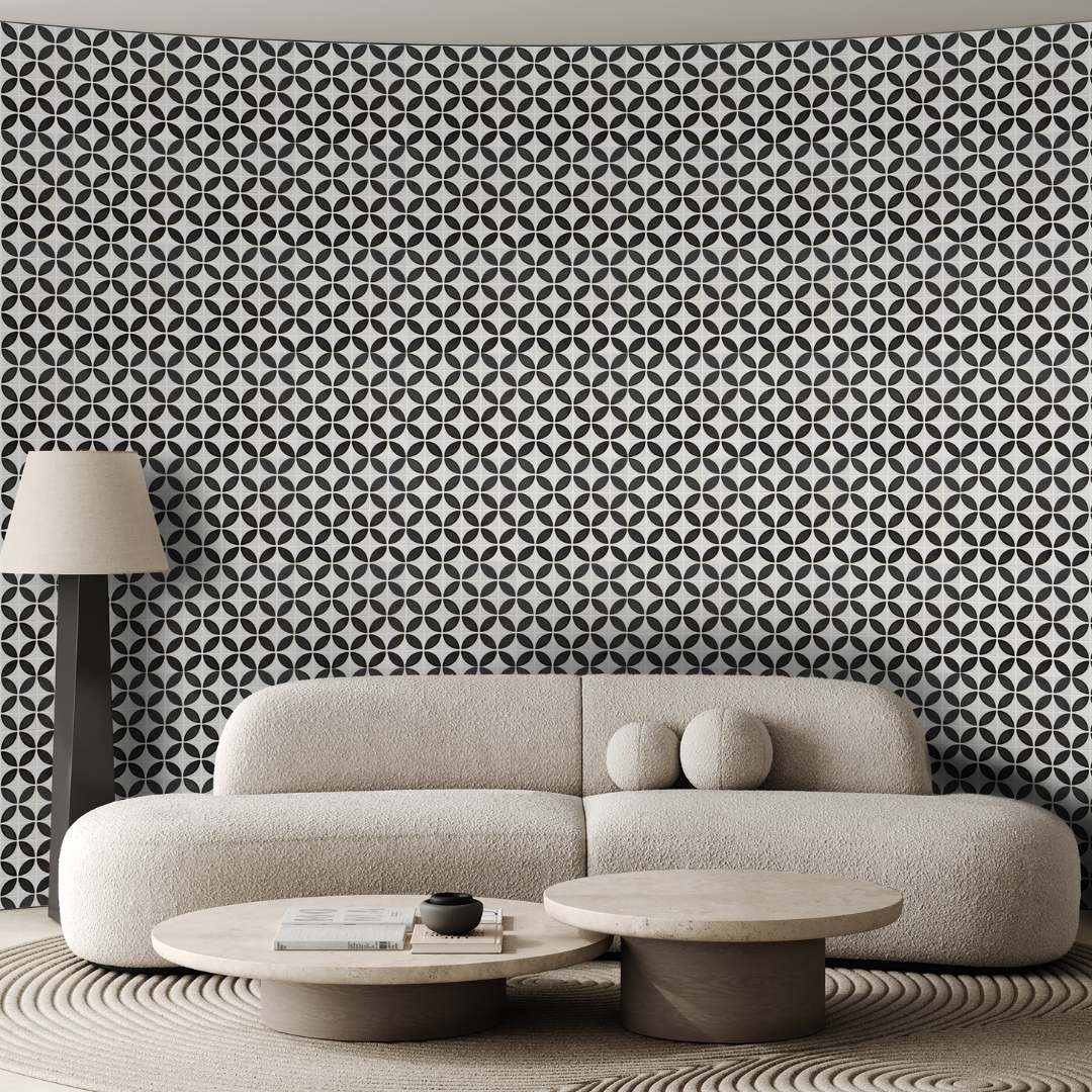 Eterna Lily 2" x 2" Black Glass Matte and Shiny Mosaic