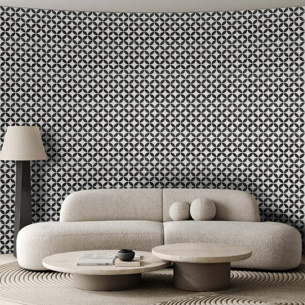 Eterna Lily 2" x 2" Black Glass Matte and Shiny Mosaic