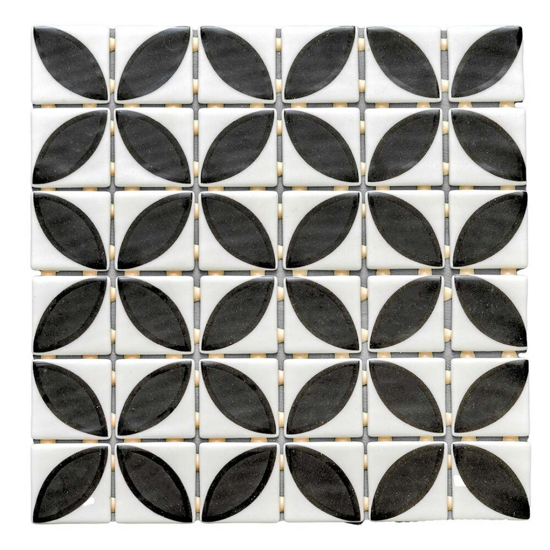 Eterna Lily 2" x 2" Black Glass Matte and Shiny Mosaic
