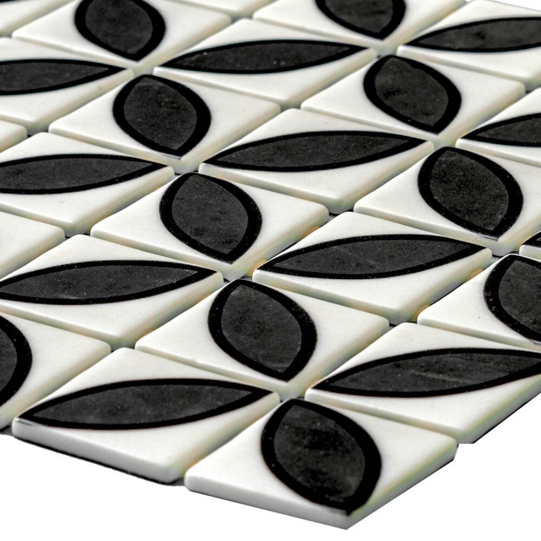 Eterna Lily 2" x 2" Black Glass Matte and Shiny Mosaic