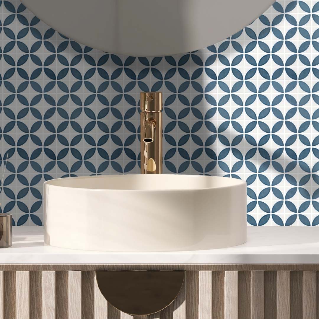 Eterna Lily 2" x 2" Navy Blue Glass Matte and Shiny Mosaic