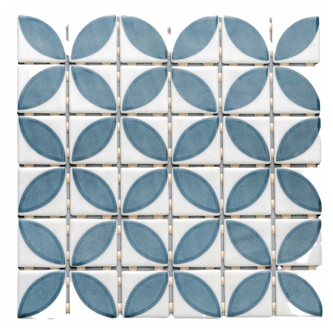 Eterna Lily 2" x 2" Navy Blue Glass Matte and Shiny Mosaic