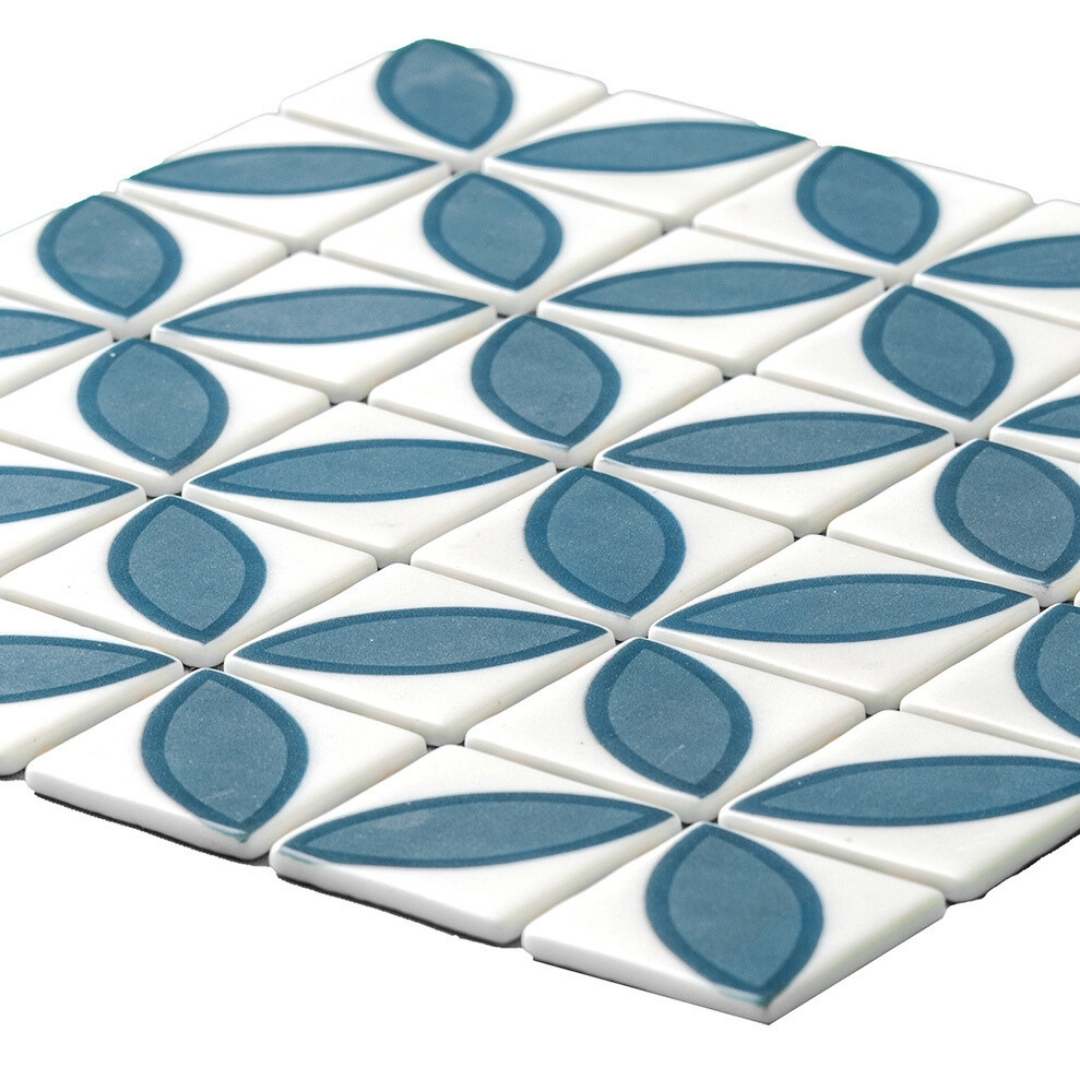 Eterna Lily 2" x 2" Navy Blue Glass Matte and Shiny Mosaic