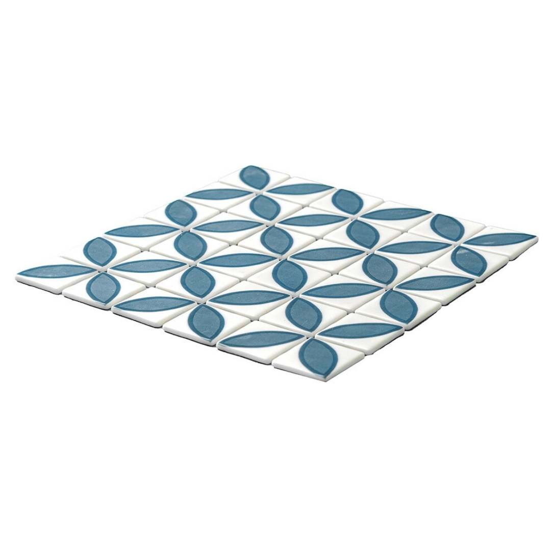 Eterna Lily 2" x 2" Navy Blue Glass Matte and Shiny Mosaic