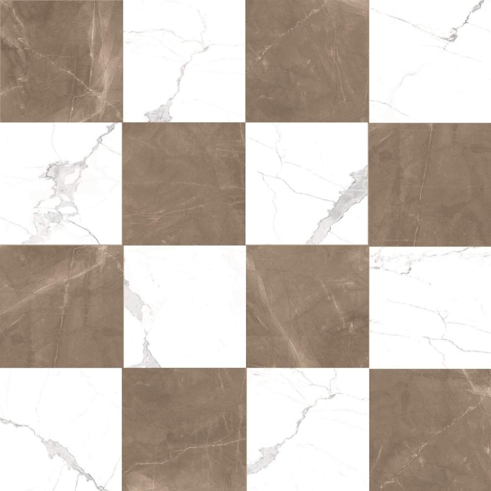 Windsor 12"x12" Checkerboard Bronze & Calacatta Porcelain Matte Tile