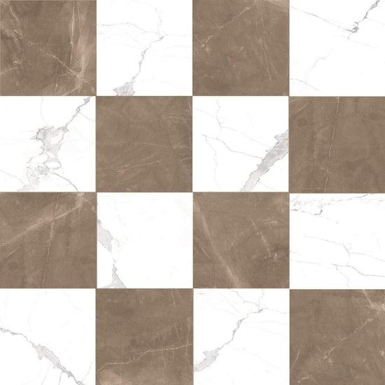 Windsor 12"x12" Checkerboard Bronze & Calacatta Porcelain Matte Tile