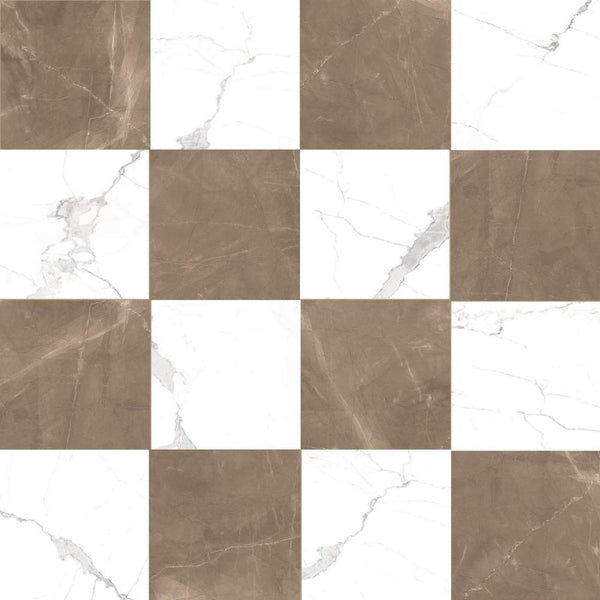 Windsor 12"x12" Checkerboard Bronze & Calacatta Porcelain Matte Tile