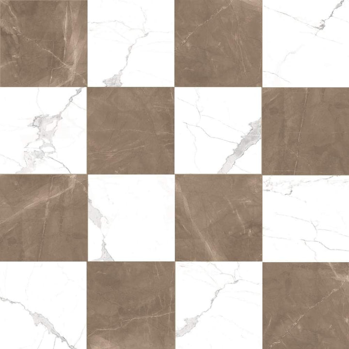 Windsor 12"x12" Checkerboard Bronze & Calacatta Porcelain Matte Tile