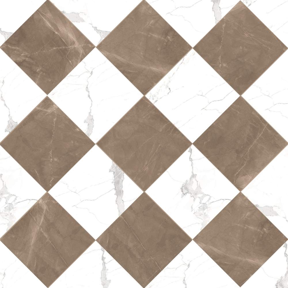 Windsor 12"x12" Checkerboard Bronze & Calacatta Porcelain Matte Tile