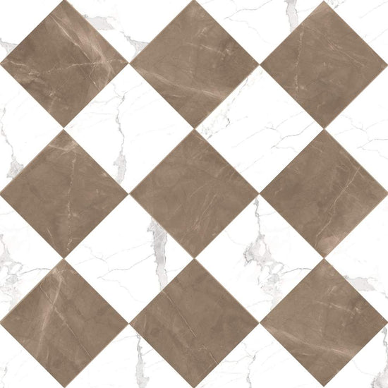 Windsor 12"x12" Checkerboard Bronze & Calacatta Porcelain Matte Tile