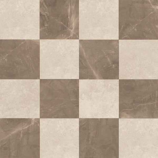 Windsor 12"x12" Checkerboard Bronze & Crema Marfil Porcelain Matte Tile