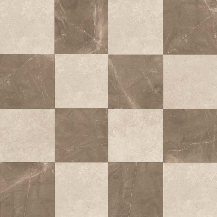 Windsor 12"x12" Checkerboard Bronze & Crema Marfil Porcelain Matte Tile