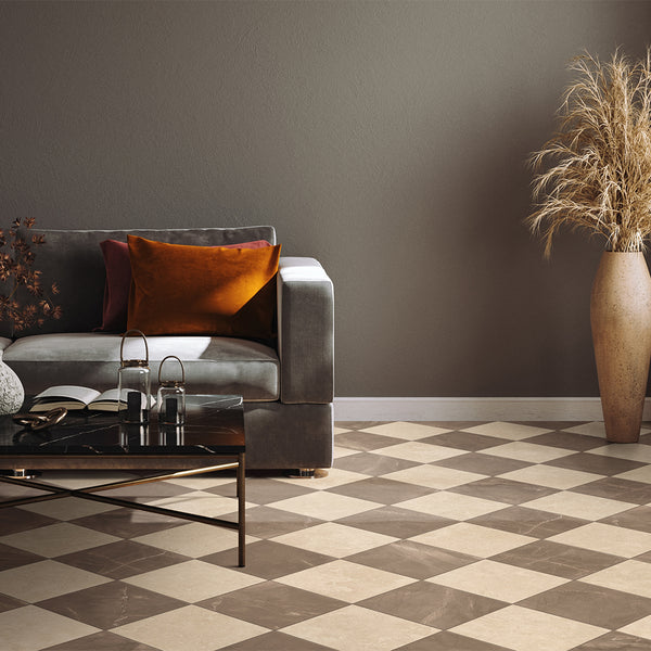 Windsor 12"x12" Checkerboard Bronze & Crema Marfil Porcelain Matte Tile