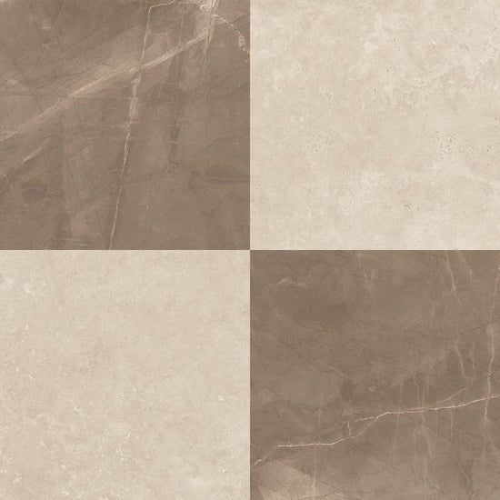Windsor 12"x12" Checkerboard Bronze & Crema Marfil Porcelain Matte Tile