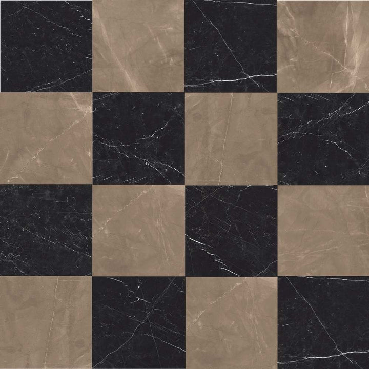 Windsor 12"x12" Checkerboard Bronze & Nero Marquina Porcelain Matte Tile