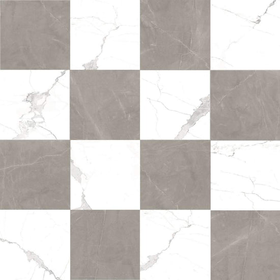 Windsor 12"x12" Checkerboard Calacatta & Gris Porcelain Matte Tile