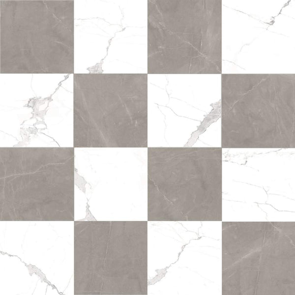 Windsor 12"x12" Checkerboard Calacatta & Gris Porcelain Matte Tile