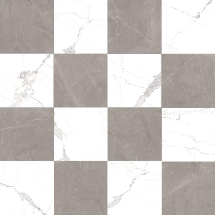 Windsor 12"x12" Checkerboard Calacatta & Gris Porcelain Matte Tile