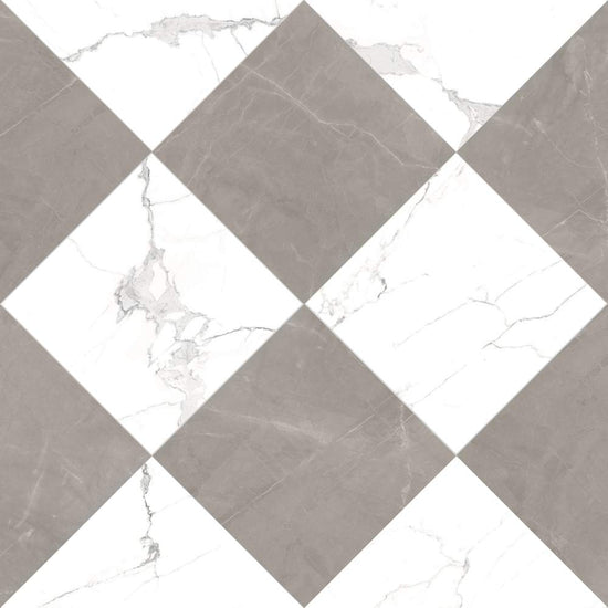 Windsor 12"x12" Checkerboard Calacatta & Gris Porcelain Matte Tile