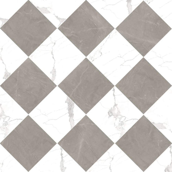 Windsor 12"x12" Checkerboard Calacatta & Gris Porcelain Matte Tile