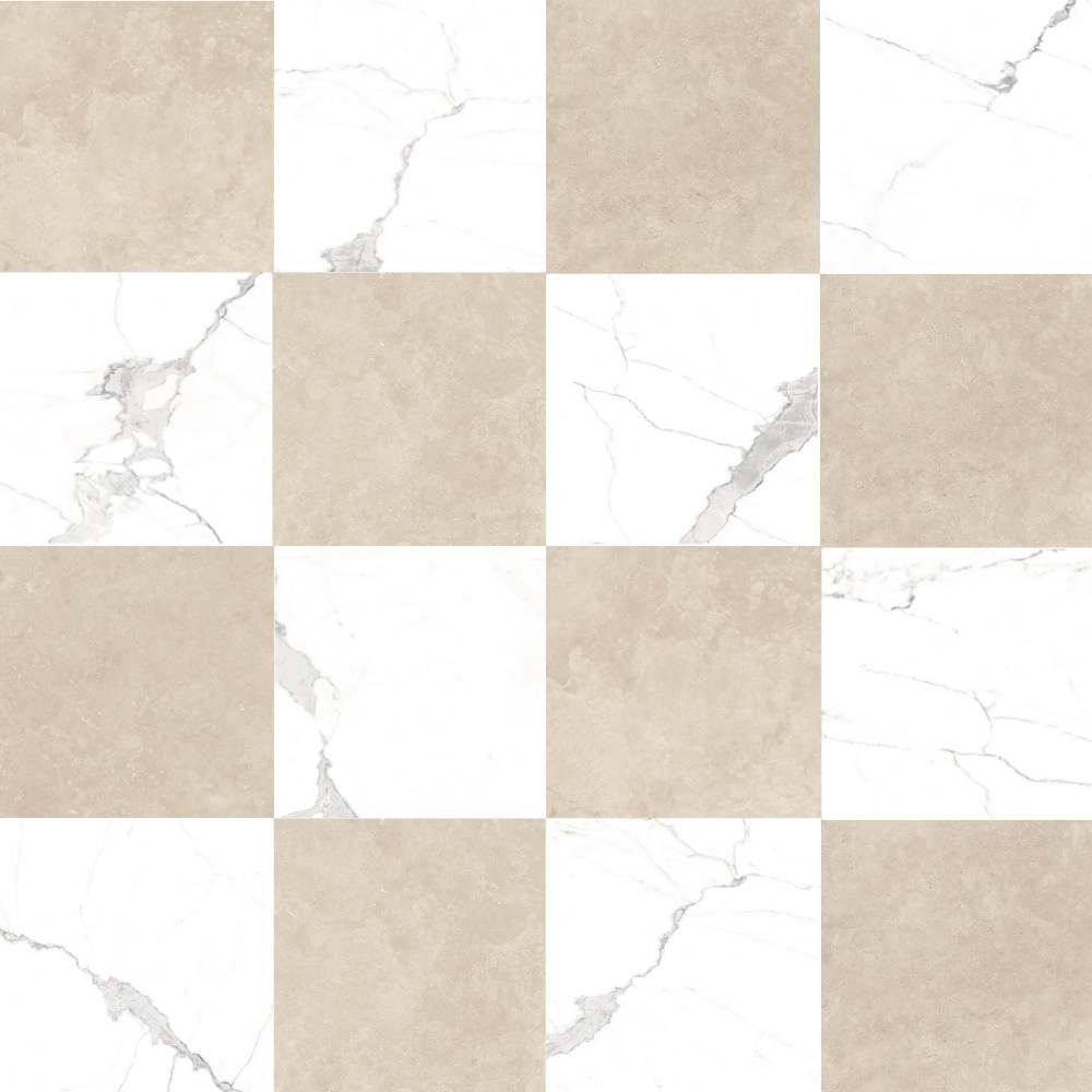 Windsor 12"x12" Checkerboard Calacatta & Crema Marfil Porcelain Matte Tile