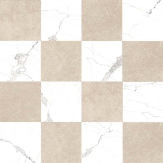 Windsor 12"x12" Checkerboard Calacatta & Crema Marfil Porcelain Matte Tile