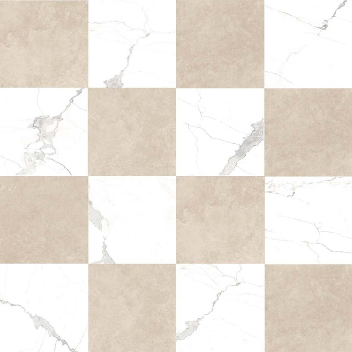 Windsor 12"x12" Checkerboard Calacatta & Crema Marfil Porcelain Matte Tile