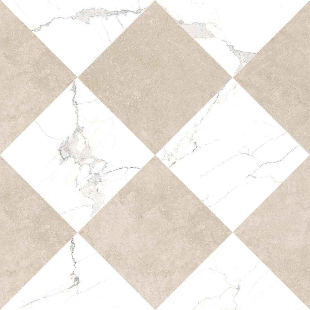 Windsor 12"x12" Checkerboard Calacatta & Crema Marfil Porcelain Matte Tile