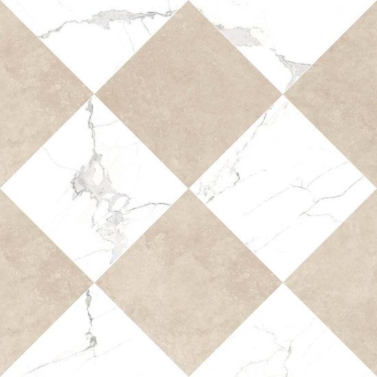 Windsor 12"x12" Checkerboard Calacatta & Crema Marfil Porcelain Matte Tile