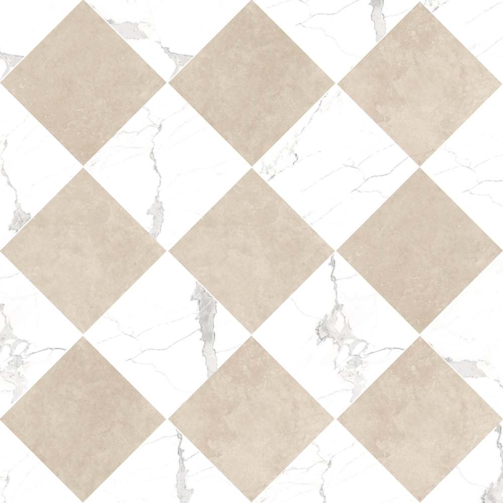 Windsor 12"x12" Checkerboard Calacatta & Crema Marfil Porcelain Matte Tile