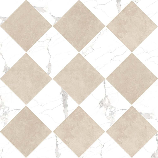 Windsor 12"x12" Checkerboard Calacatta & Crema Marfil Porcelain Matte Tile