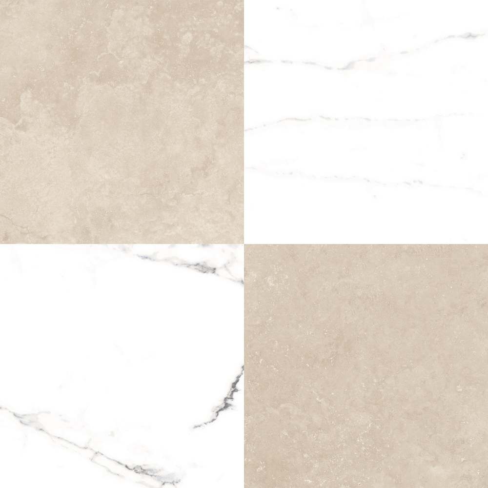 Windsor 12"x12" Checkerboard Calacatta & Crema Marfil Porcelain Matte Tile