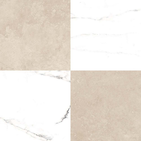 Windsor 12"x12" Checkerboard Calacatta & Crema Marfil Porcelain Matte Tile