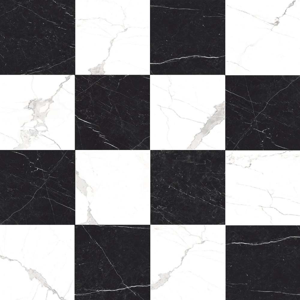 Windsor 12"x12" Checkerboard Calacatta & Nero Marquina Porcelain Matte Tile