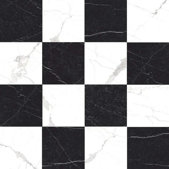 Windsor 12"x12" Checkerboard Calacatta & Nero Marquina Porcelain Matte Tile
