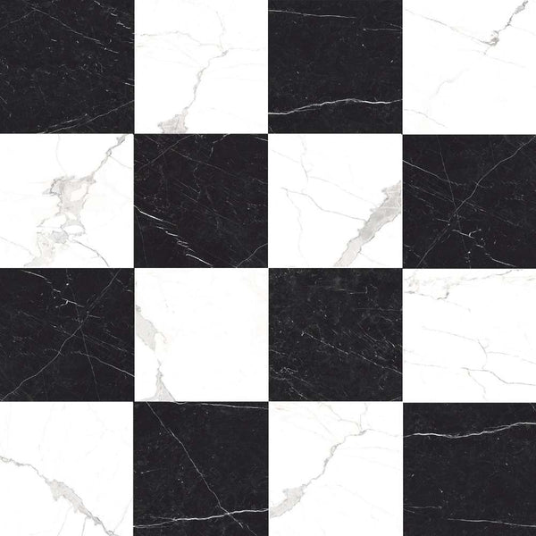 Windsor 12"x12" Checkerboard Calacatta & Nero Marquina Porcelain Matte Tile