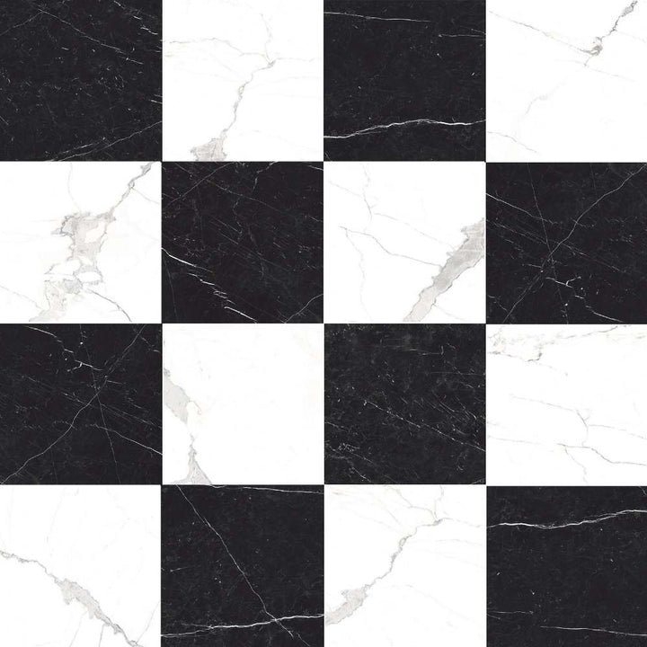 Windsor 12"x12" Checkerboard Calacatta & Nero Marquina Porcelain Matte Tile