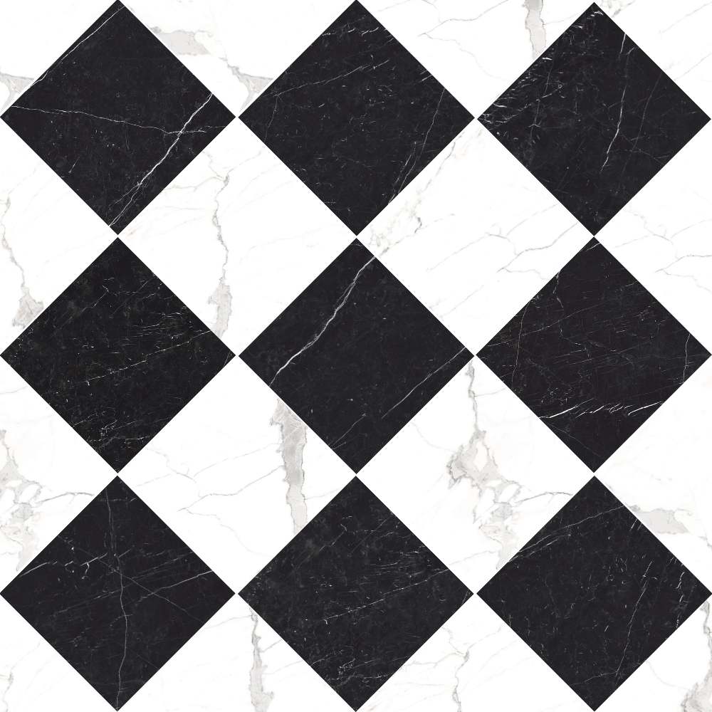 Windsor 12"x12" Checkerboard Calacatta & Nero Marquina Porcelain Matte Tile