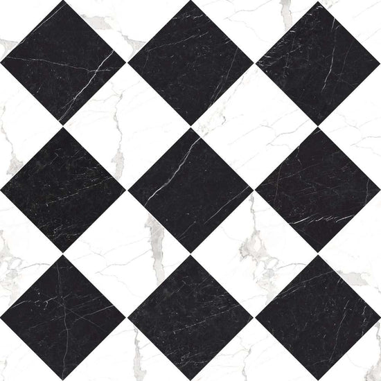 Windsor 12"x12" Checkerboard Calacatta & Nero Marquina Porcelain Matte Tile