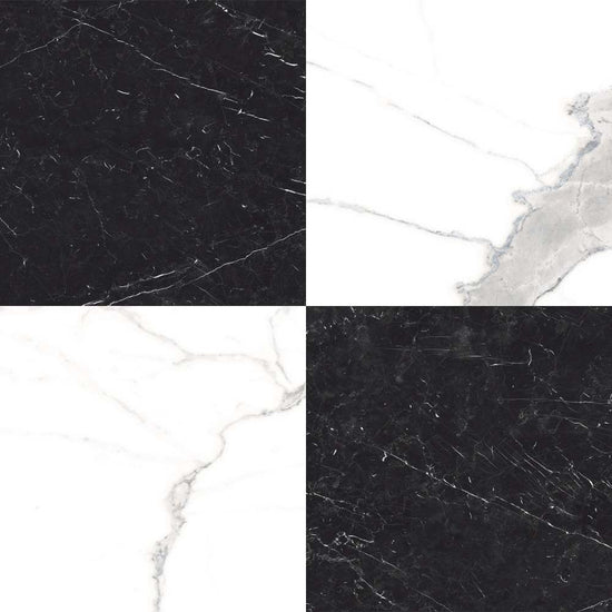 Windsor 12"x12" Checkerboard Calacatta & Nero Marquina Porcelain Matte Tile