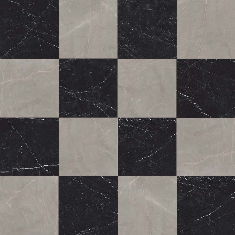 Windsor 12"x12" Checkerboard Gris & Nero Marquina Porcelain Matte Tile
