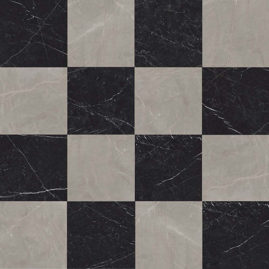 Windsor 12"x12" Checkerboard Gris & Nero Marquina Porcelain Matte Tile