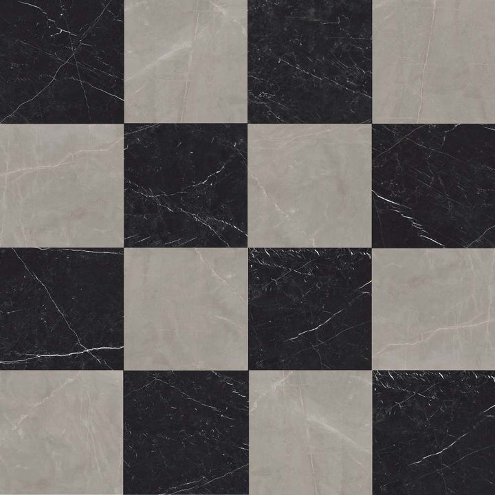 Windsor 12"x12" Checkerboard Gris & Nero Marquina Porcelain Matte Tile