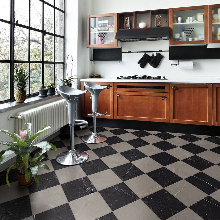 Windsor 12"x12" Checkerboard Gris & Nero Marquina Porcelain Matte Tile