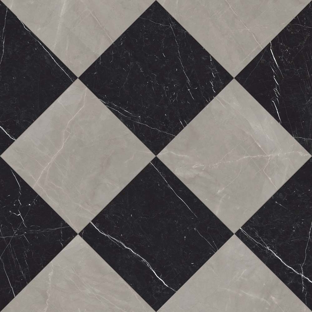 Windsor 12"x12" Checkerboard Gris & Nero Marquina Porcelain Matte Tile
