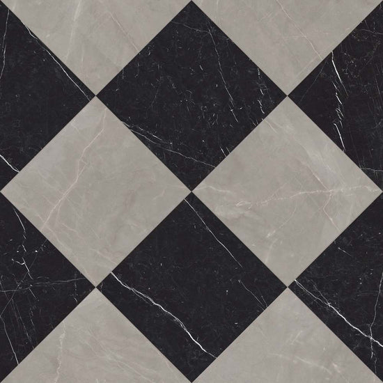 Windsor 12"x12" Checkerboard Gris & Nero Marquina Porcelain Matte Tile