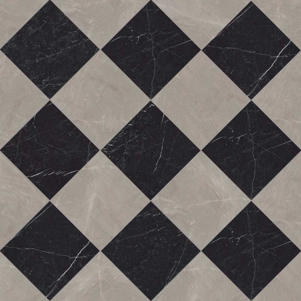 Windsor 12"x12" Checkerboard Gris & Nero Marquina Porcelain Matte Tile