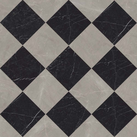Windsor 12"x12" Checkerboard Gris & Nero Marquina Porcelain Matte Tile