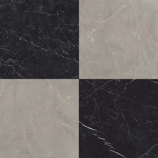 Windsor 12"x12" Checkerboard Gris & Nero Marquina Porcelain Matte Tile